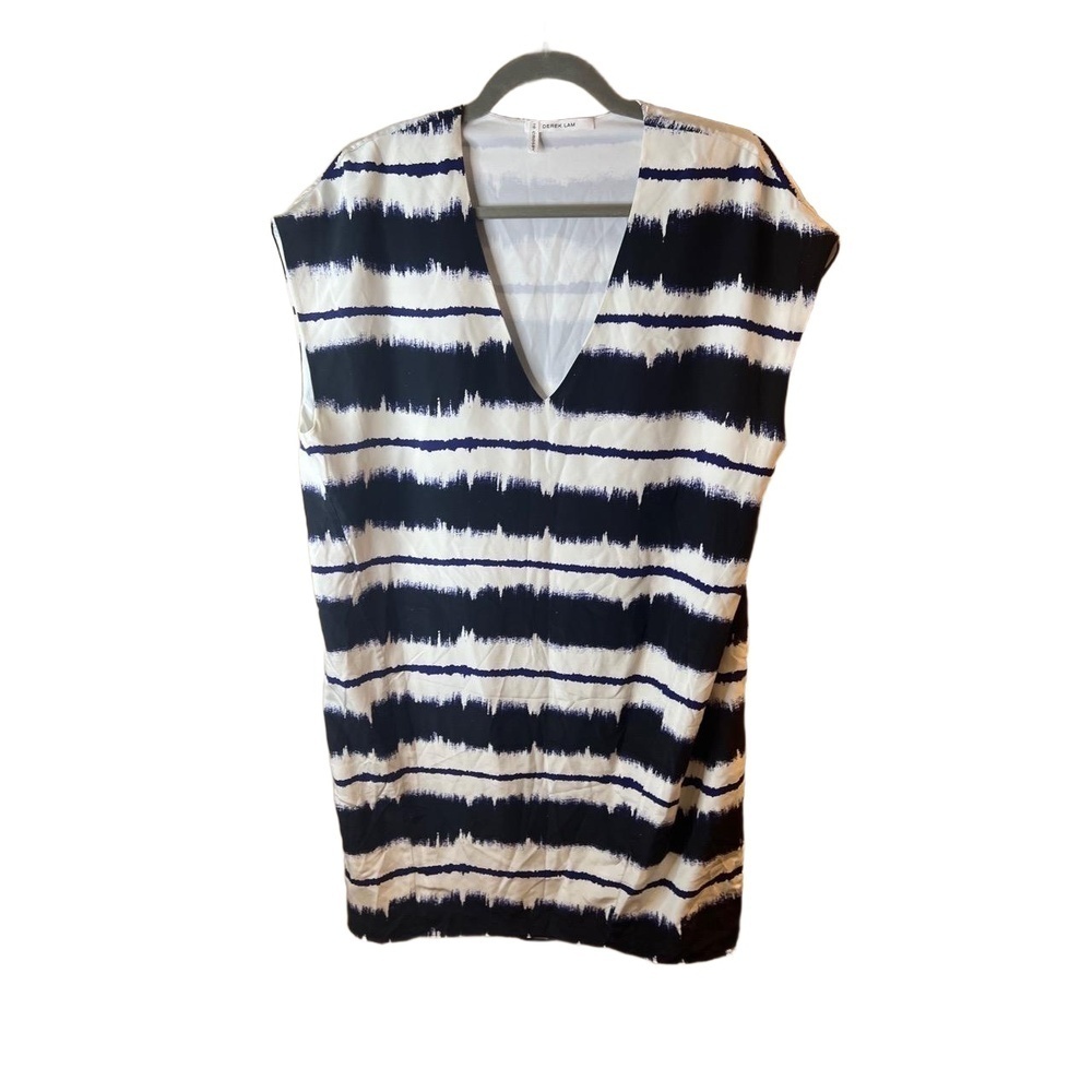 Derek Lam 10 Crosby Tie Dye V-Neck 100% Silk Sleeveless Tunic Dress Size 10